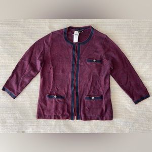 NWT Ann Taylor Wool Alpaca Burgundy and Navy Tipped Sweater Jacket! Sz M